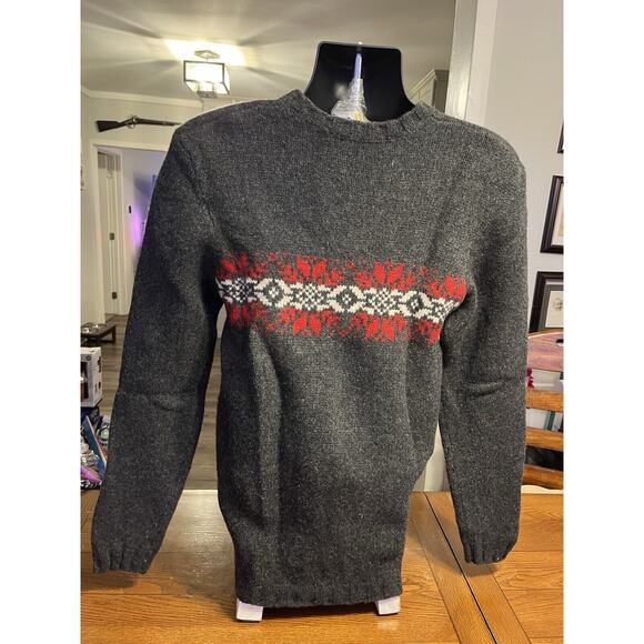Vintage Old Navy Gray Red Snowflake Print Wool Sweater Size Large Y2K Holiday - Picture 3 of 7
